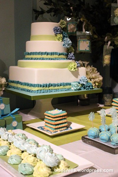 blue green wedding cake