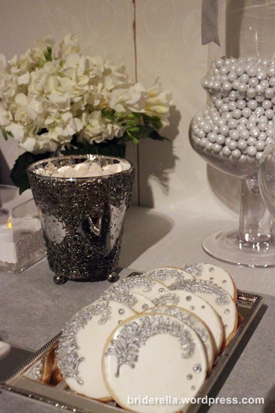 silver and white cookies sweet table More edible art from Truffles