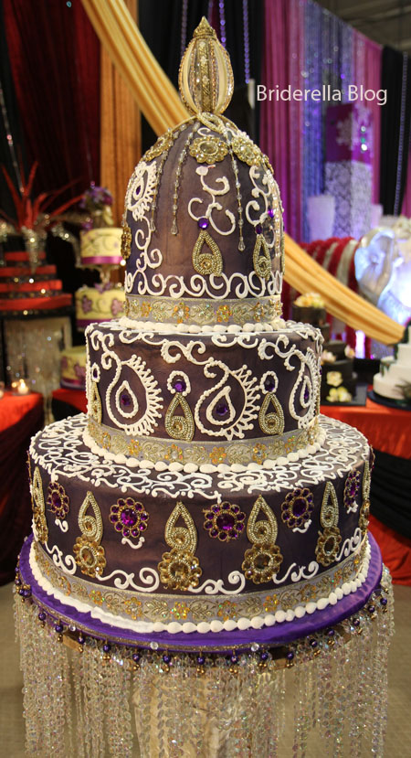 Ornate purple and gold Indian wedding cake Purple and gold wedding cake