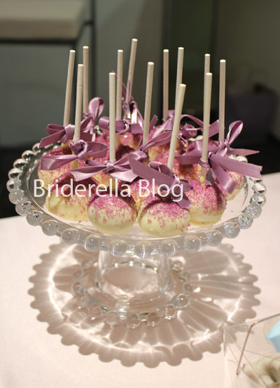 purple and pink wedding cake pops Cake pops set in a beautiful stand and 